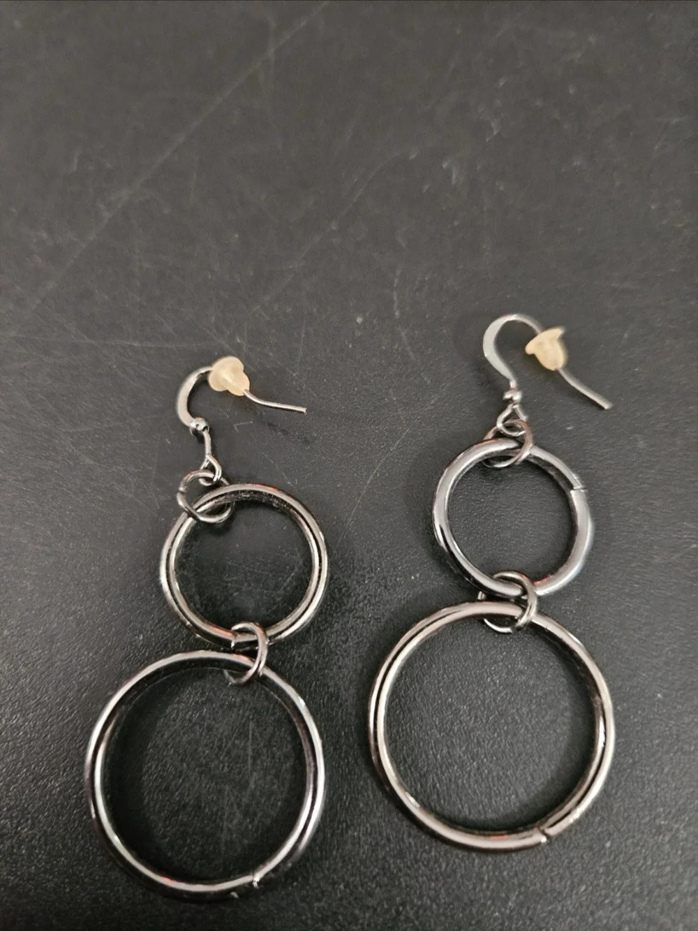 Classic Double Hoop Drop Earrings - Silver